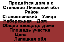 Продаётся дом в с.Становое Липецкой обл. › Район ­ Становлянский › Улица ­ Набережная › Дом ­ 28 › Общая площадь дома ­ 64 › Площадь участка ­ 17 › Цена ­ 1 500 000 - Липецкая обл. Недвижимость » Дома, коттеджи, дачи продажа   . Липецкая обл.